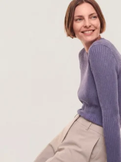Baumwollmix Pullover in Rippenstrick Optik