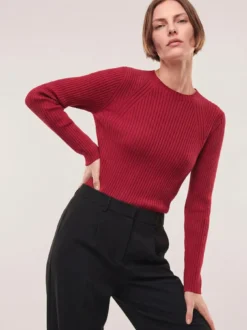 Baumwollmix Pullover in Rippenstrick Optik