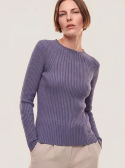 Baumwollmix Pullover in Rippenstrick Optik