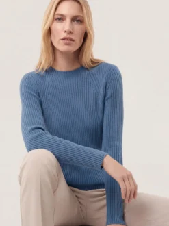 Baumwollmix Pullover in Rippenstrick Optik