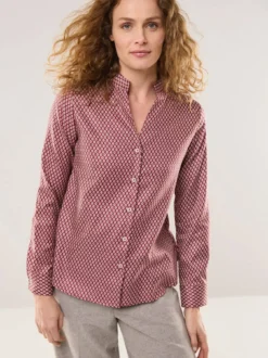Extraglatt Stehkragen Bluse V-Auss