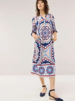 Midi Viskosekleid mit Bordüre