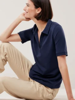 Poloshirt Lochstickerei
